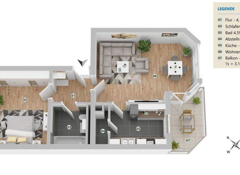 Wohnung zur Miete 1.015 € 2 Zimmer 61,1 m² 3. Geschoss frei ab 01.04.2026 Rathausstr. 52 Unterhaching 82008