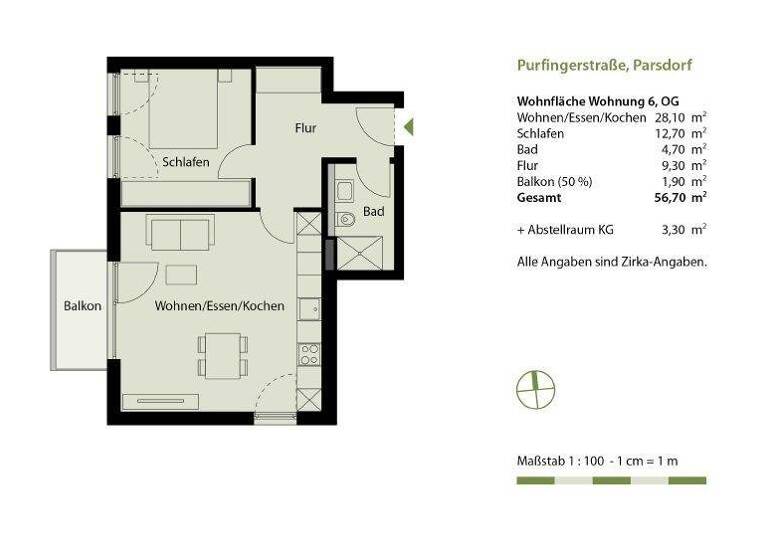 Wohnung zum Kauf - Erstbezug 489.000 € 2 Zimmer 56,7 m² 1. Geschoss Parsdorf Vaterstetten-Parsdorf 85599