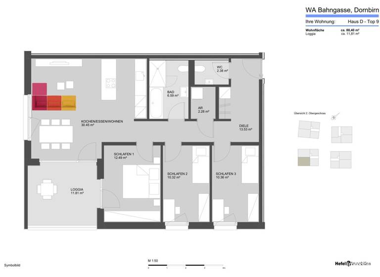 Wohnung zum Kauf - Erstbezug 630.500 € 4 Zimmer 88,4 m² 2. Geschoss Bahngasse 29-31 Dornbirn 6850