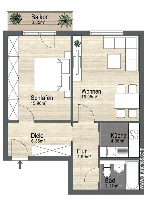 Wohnung zur Miete 306 € 2 Zimmer 47 m²<br/>Wohnfläche Meerane Meerane 08393