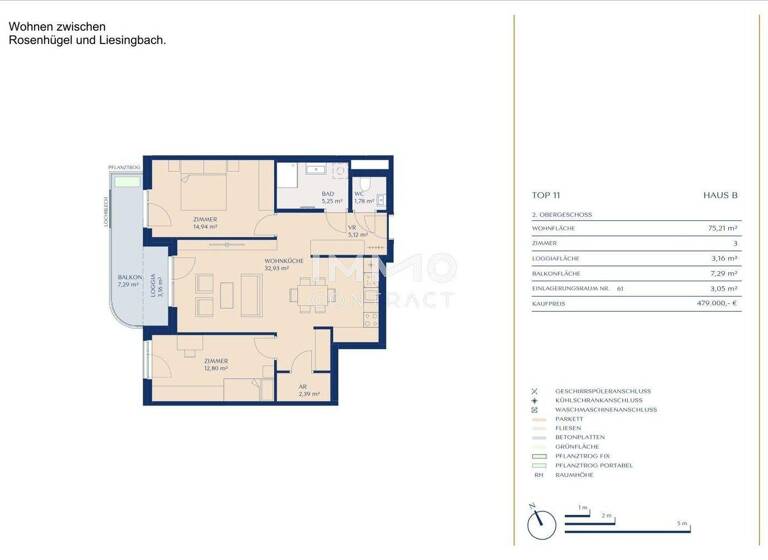 Wohnung zum Kauf - Erstbezug provisionsfrei 479.000 € 3 Zimmer 75,2 m² 2. Geschoss Wien 1230