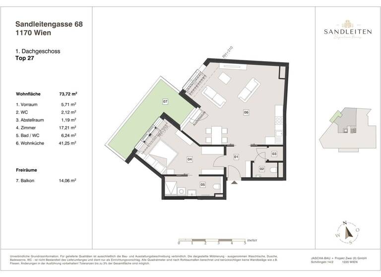 Wohnung zum Kauf - Erstbezug 699.000 € 3 Zimmer 73,7 m² 5. Geschoss Wien,Hernals 1170