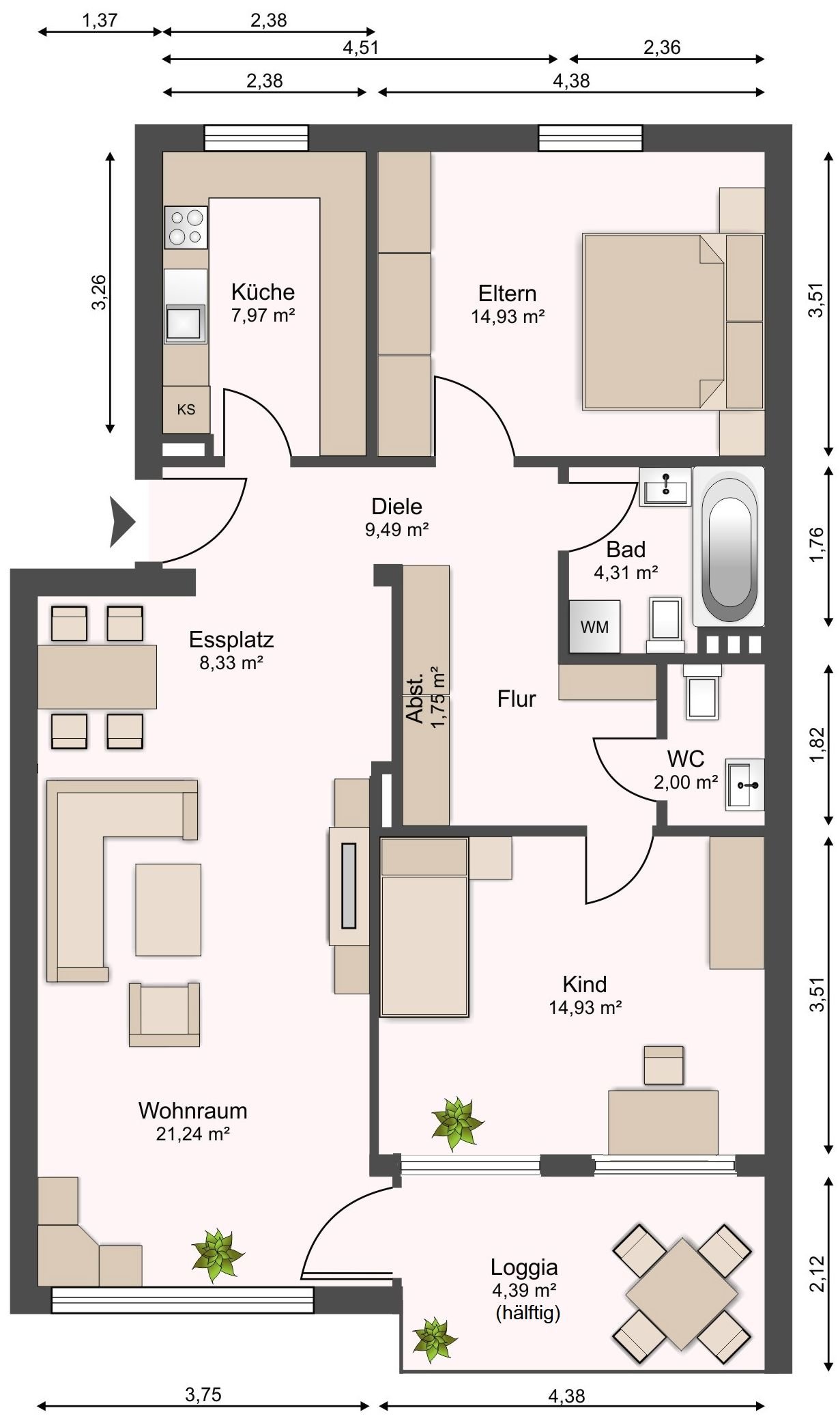 Wohnung zur Miete 1.095 € 3 Zimmer 89,3 m²<br/>Wohnfläche 2.<br/>Geschoss 01.04.2025<br/>Verfügbarkeit Niendorf Hamburg 22455