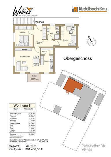 Wohnung zum Kauf provisionsfrei als Kapitalanlage geeignet 361.400 € 2 Zimmer 76,1 m² Michelriether Strasse 10 Altfeld Marktheidenfeld 97828