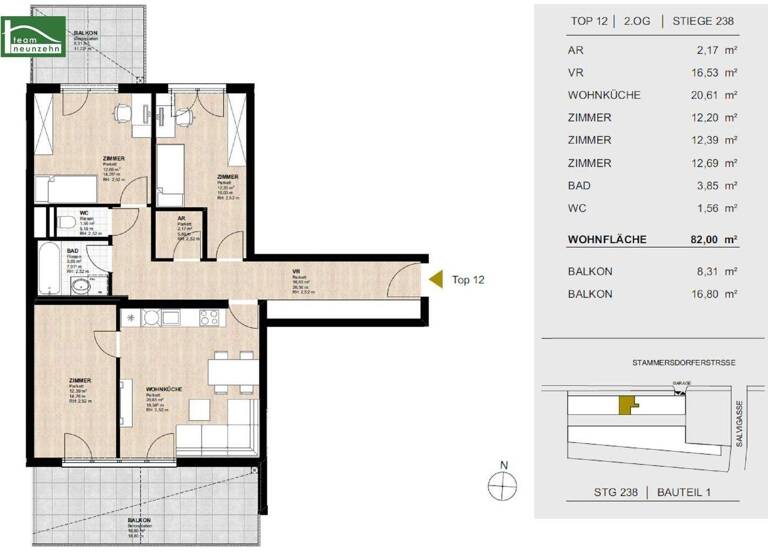 Wohnung zur Miete 1.191 € 4 Zimmer 82 m² 2. Geschoss frei ab 01.05.2026 Stammersdorfer Straße 238 Wien 1210