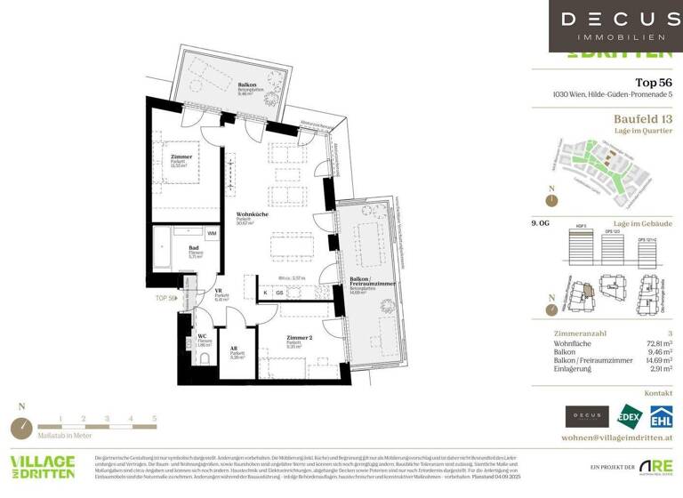 Wohnung zum Kauf - Erstbezug 713.000 € 3 Zimmer 72,8 m² 9. Geschoss Wien 1030