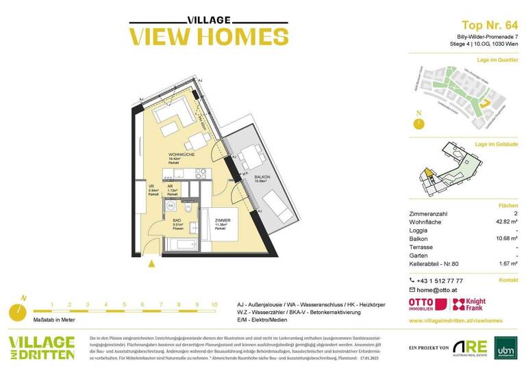 Wohnung zum Kauf - Erstbezug 444.000 € 2 Zimmer 42,8 m² 10. Geschoss Wien 1030