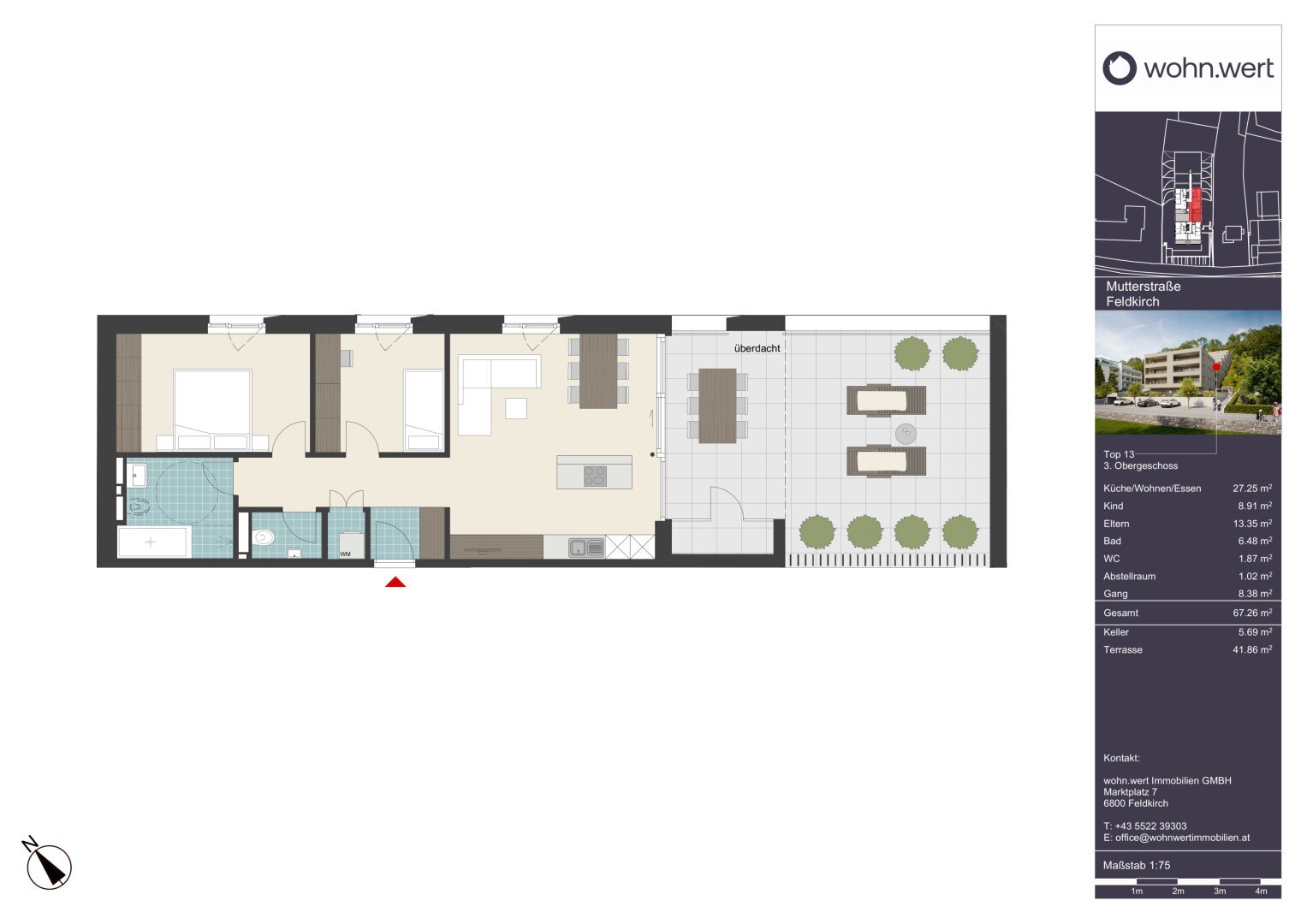 Terrassenwohnung zum Kauf 525.000 € 3 Zimmer 67,3 m²<br/>Wohnfläche 3.<br/>Geschoss 31.03.2026<br/>Verfügbarkeit Mutterstraße 11 Feldkirch 6800