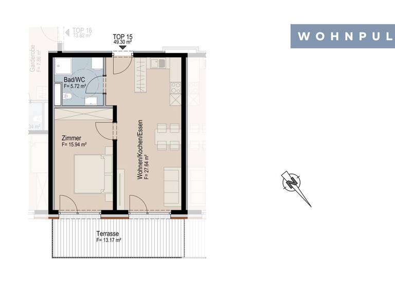 Terrassenwohnung zum Kauf - Neubau provisionsfrei 366.593 € 2 Zimmer 49,3 m² Huebe 43 Oberperfuss 6173