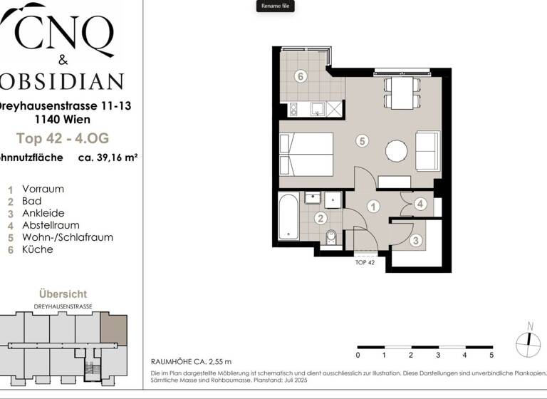 Studio zur Miete 595 € 1 Zimmer 39,2 m² 4. Geschoss Wien 1140