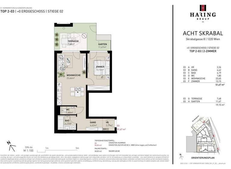 Wohnung zum Kauf - Erstbezug 320.500 € 2 Zimmer 51,7 m² EG Skrabalgasse 8 Wien 1220