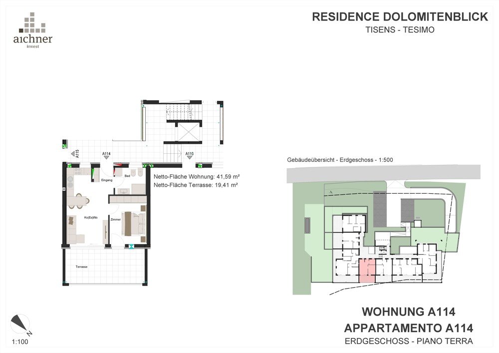 Wohnung zur Miete 2 Zimmer 40,7 m²<br/>Wohnfläche Tirolerstraße 2 Tesimo 39010