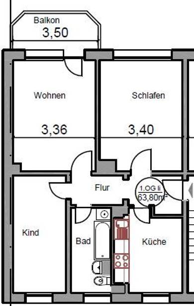 Studio zur Miete 420 € 3 Zimmer 63,8 m² 1. Geschoss Karl-Hawermann-Straße 28c Diekhof Laage 18299