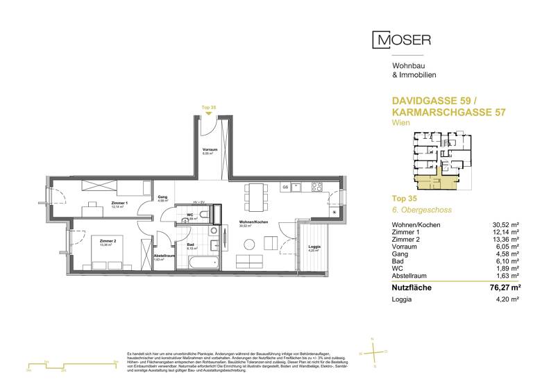 Wohnung zum Kauf - Erstbezug provisionsfrei 572.500 € 3 Zimmer 76,3 m² 6. Geschoss Davidgasse 59 Wien 1100