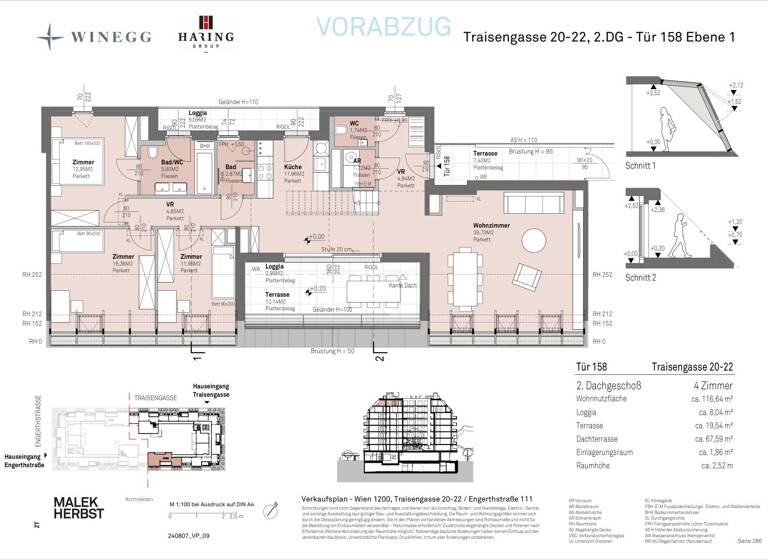 Wohnung zum Kauf - Erstbezug 1.352.800 € 4 Zimmer 116,6 m² 8. Geschoss Traisengasse 20-22 Wien 1200