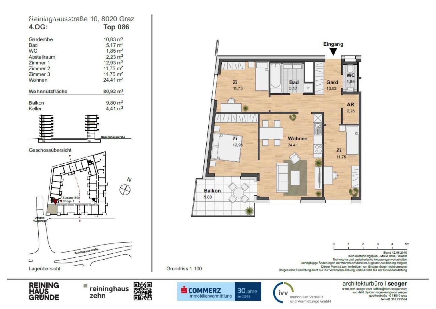 Wohnung zur Miete 937 € 4 Zimmer 80,9 m²<br/>Wohnfläche 4.<br/>Geschoss ab sofort<br/>Verfügbarkeit Eggenberg Graz,14.Bez.:Eggenberg 8020