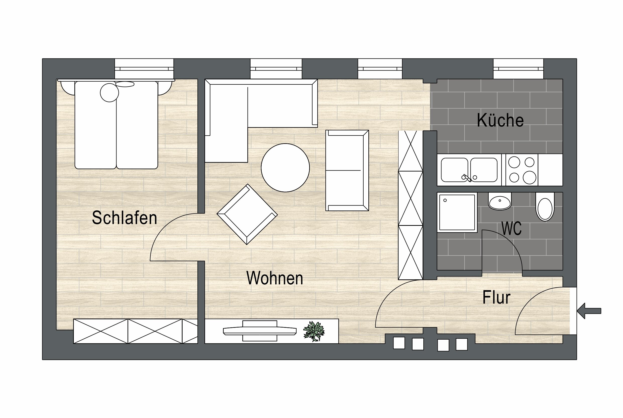 Wohnung zur Miete 379 € 2 Zimmer 38 m²<br/>Wohnfläche 3.<br/>Geschoss Gartenstraße 35 Werder Magdeburg 39114