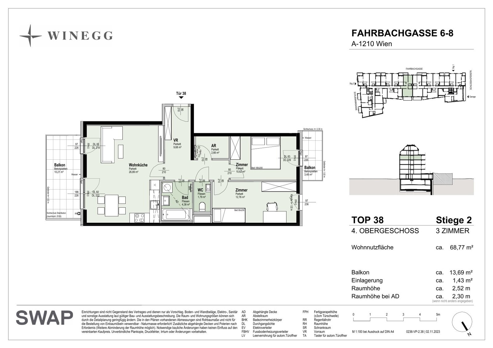 Wohnung zum Kauf provisionsfrei 547.800 € 3 Zimmer 68,8 m²<br/>Wohnfläche 4.<br/>Geschoss Fahrbachgasse 6 Wien 1210