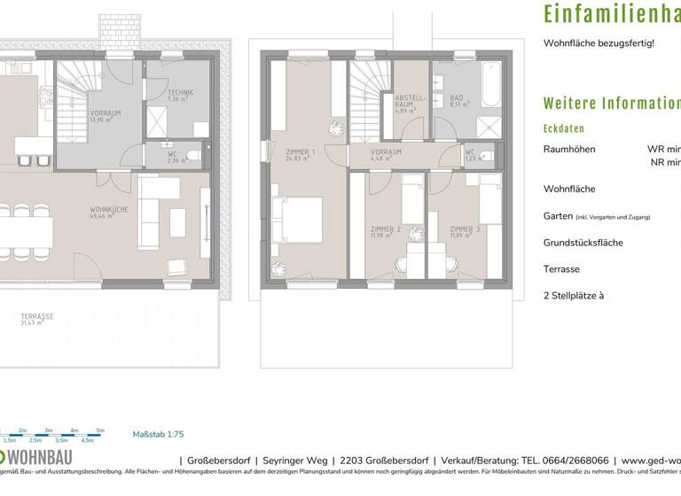Doppelhaushälfte zum Kauf provisionsfrei 721.140 € 4 Zimmer 140,5 m² 419,6 m² Grundstück Großebersdorf 2203