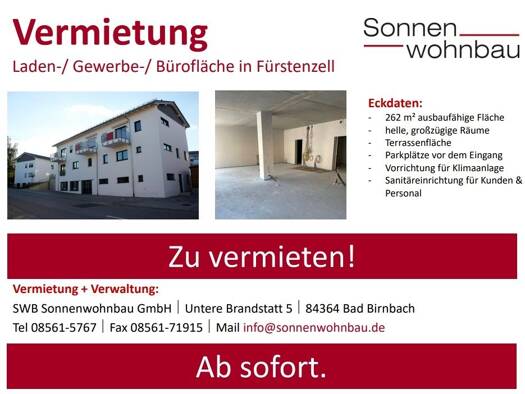 Verkaufsfläche zur Miete - Erstbezug 12 € 262 m² Verkaufsfläche Fürstenzell 94081