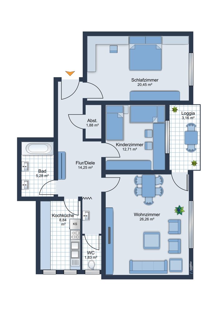 Wohnung zum Kauf 270.000 € 3 Zimmer 94,7 m²<br/>Wohnfläche 3.<br/>Geschoss Büchig Stutensee / Büchig 76297