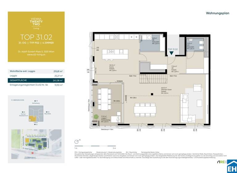 Wohnung zum Kauf - Erstbezug 3.150.000 € 4 Zimmer 215,8 m² 31. Geschoss Doktor-Adolf-Schärf-Platz Wien 1220