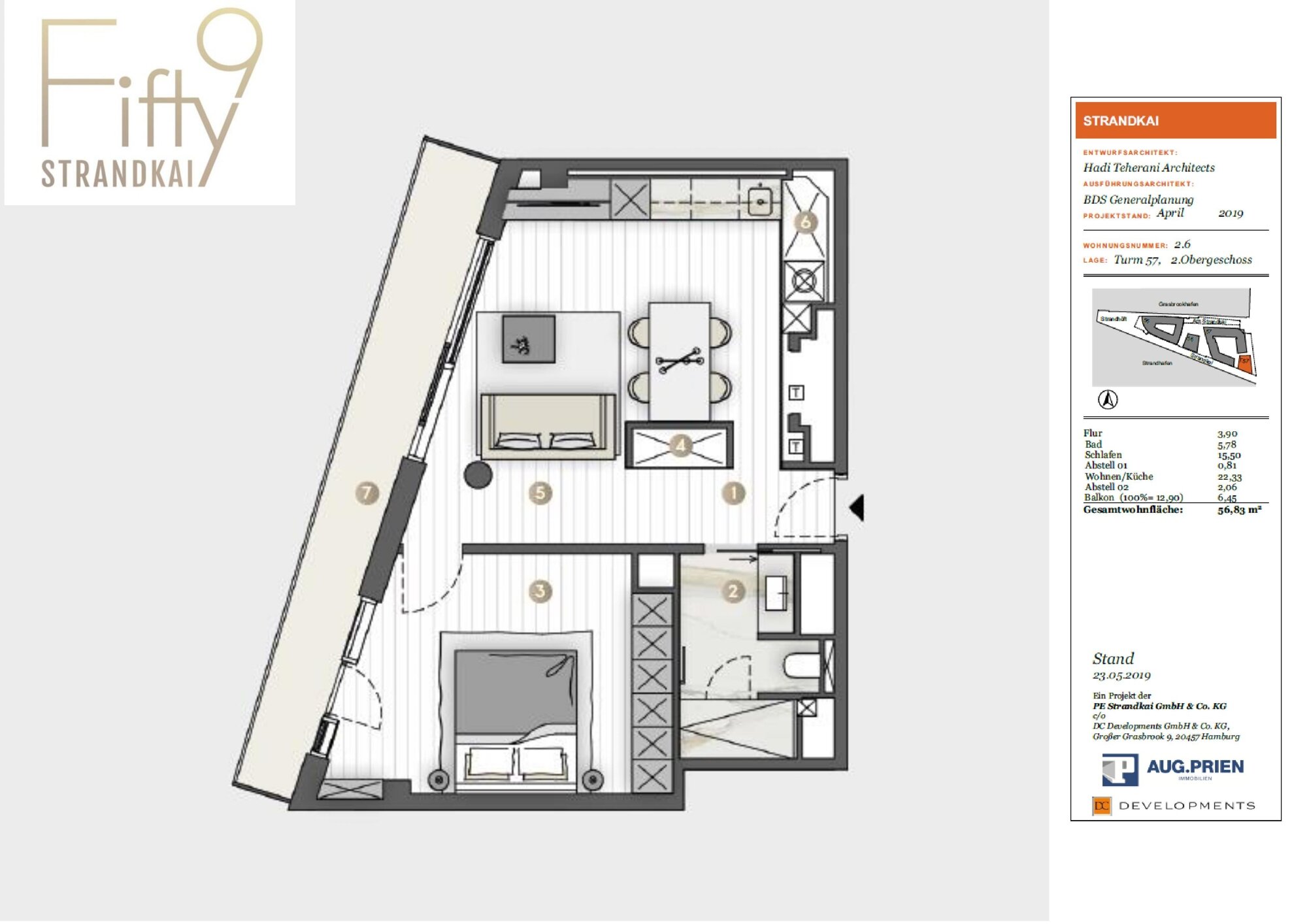 Wohnung zum Kauf 780.000 € 2 Zimmer 56,8 m²<br/>Wohnfläche Am Strandkai 4 HafenCity Hamburg, HafenCity 20457