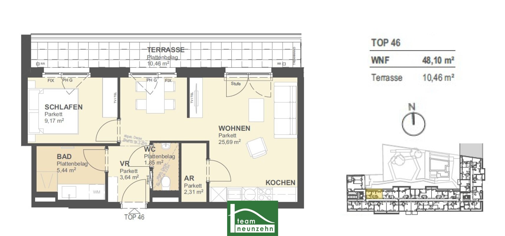 Wohnung zum Kauf provisionsfrei 333.700 € 2 Zimmer 48,4 m²<br/>Wohnfläche 9.<br/>Geschoss Arakawastraße 3 Wien 1220