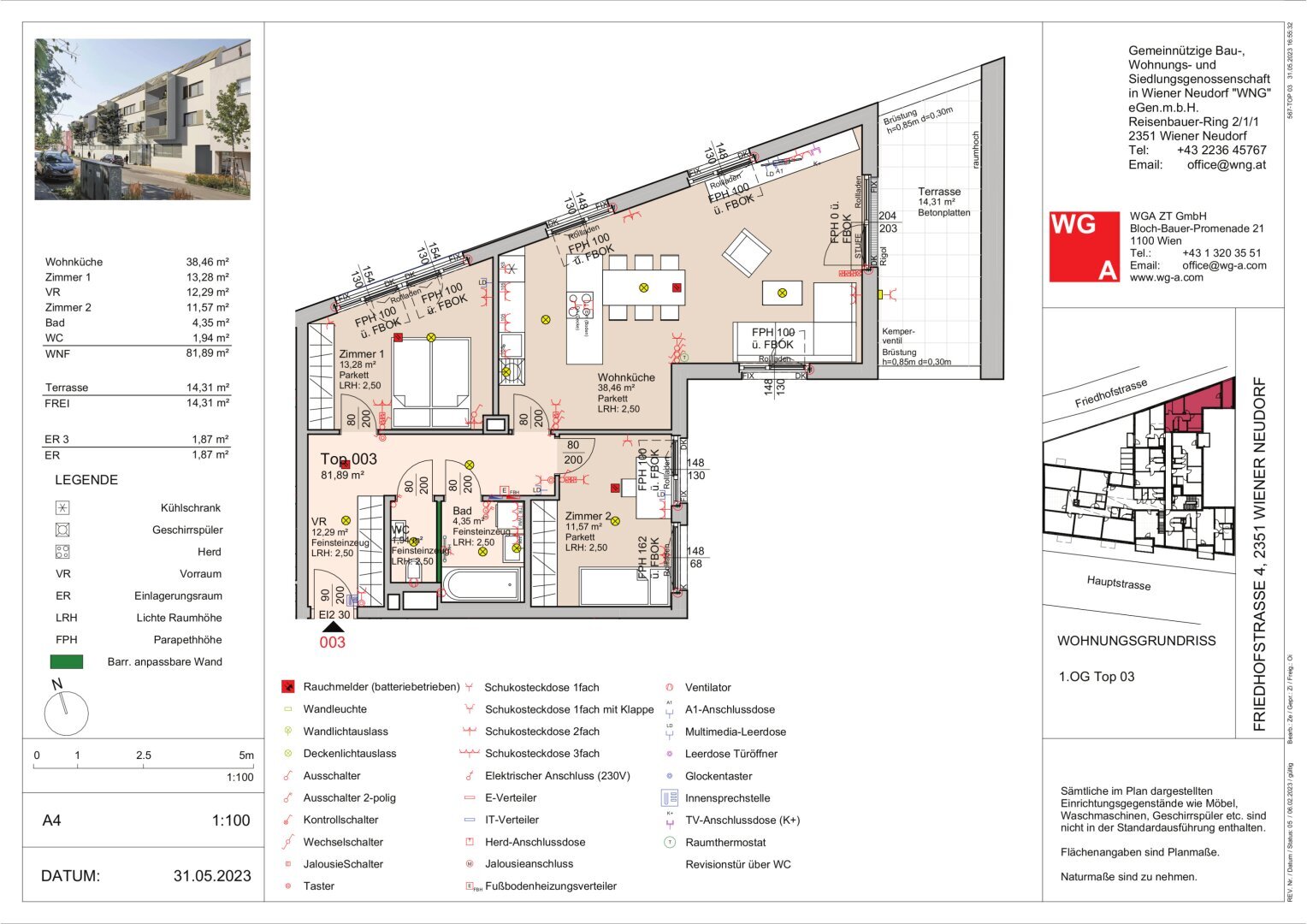 Wohnung zur Miete 1.727 € 3 Zimmer 81,9 m²<br/>Wohnfläche 1.<br/>Geschoss ab sofort<br/>Verfügbarkeit Wiener Neudorf 2351