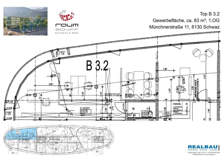 Coworking Space zur Miete 1.130 € 3 Zimmer 83 m² Bürofläche Münchner Straße 11 Schwaz 6130