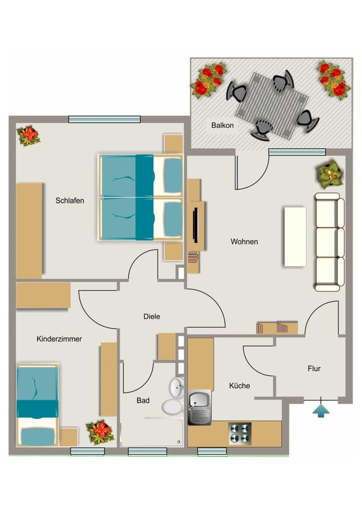 Wohnung zur Miete 552 € 3,5 Zimmer 58,4 m²<br/>Wohnfläche 1.<br/>Geschoss 01.06.2025<br/>Verfügbarkeit Vierlinden Duisburg 47178