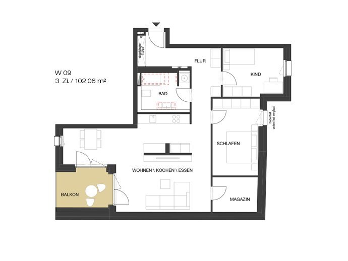 Wohnung zum Kauf provisionsfrei 659.000 € 3 Zimmer 102,1 m²<br/>Wohnfläche 1.<br/>Geschoss Bayerstraße 6 Rosenheim 83022