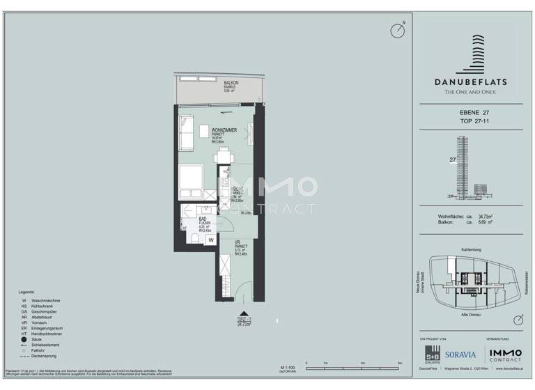 Studio zur Miete - Erstbezug 1.411 € 1 Zimmer 34,7 m² 27. Geschoss Wien 1220