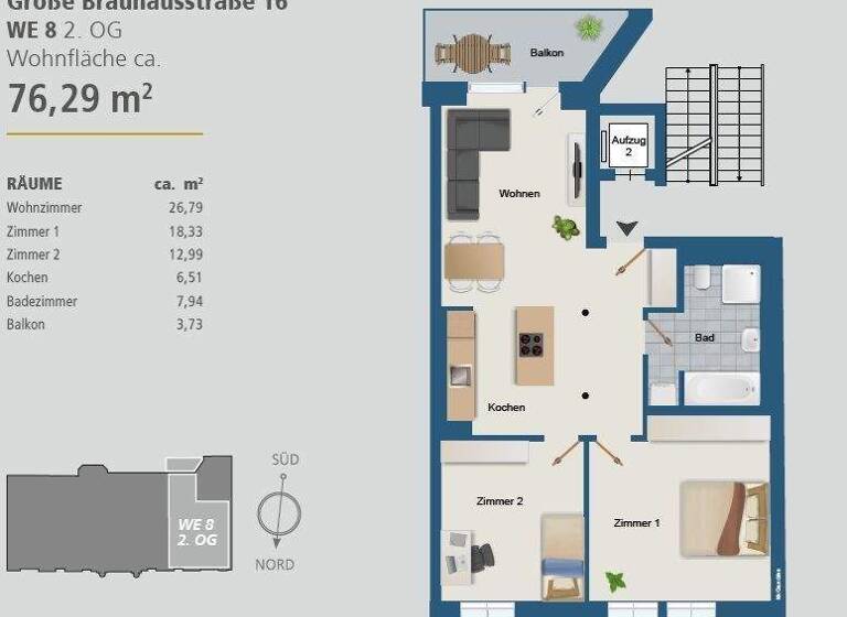 Wohnung zur Miete - Erstbezug 1.221 € 3 Zimmer 76,3 m² 2. Geschoss frei ab sofort Große Brauhausstr. 16 Altstadt Halle 06108