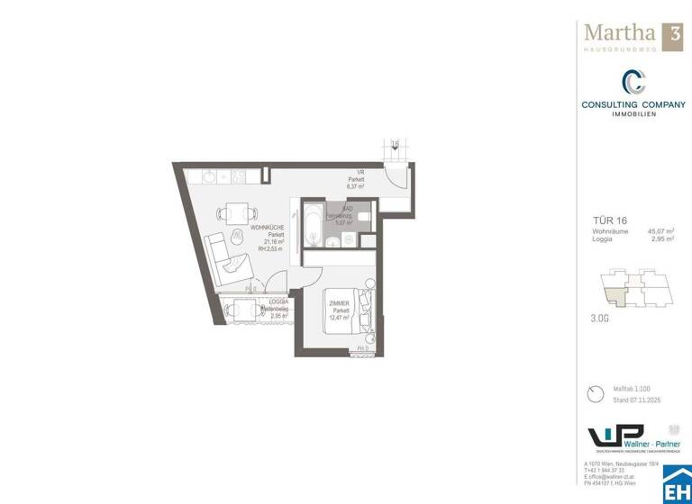 Wohnung zum Kauf - Erstbezug 264.200 € 2 Zimmer 45,1 m² 3. Geschoss Hausgrundweg Wien 1220