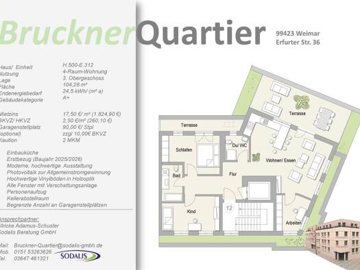 Penthouse zur Miete 1.825 € 4 Zimmer 104,3 m² 3. Geschoss frei ab 01.04.2026 Erfurter Straße 36 Innenstadt Weimar 99423