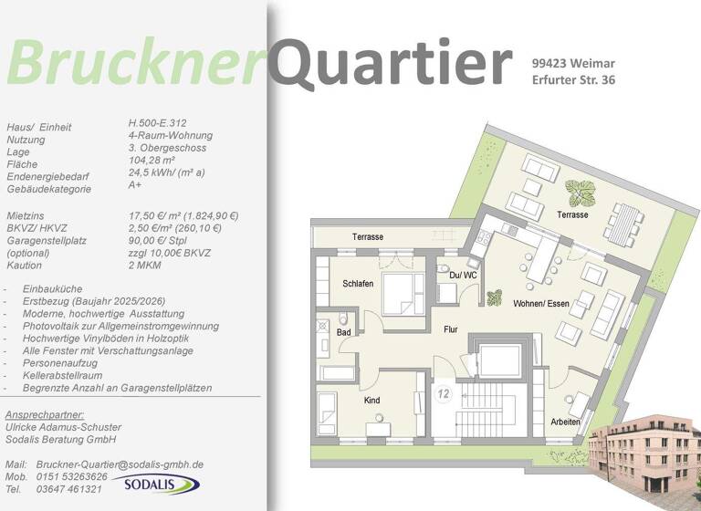 Penthouse zur Miete 1.825 € 4 Zimmer 104,3 m² 3. Geschoss frei ab 01.04.2026 Erfurter Straße 36 Innenstadt Weimar 99423