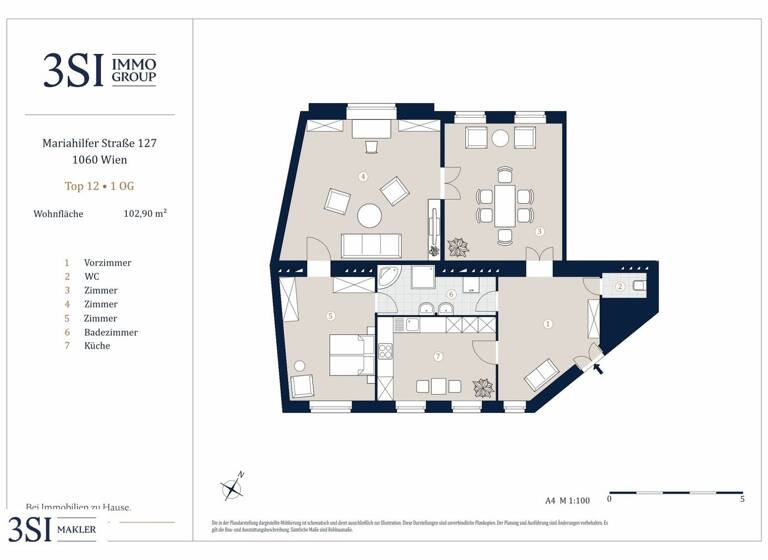 Wohnung zum Kauf 618.000 € 3 Zimmer 102,9 m² 1. Geschoss Mariahilfer Straße 127 Wien 1060