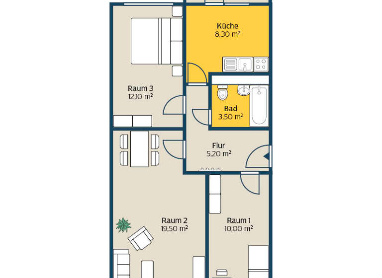 Wohnung zur Miete 465 € 3 Zimmer 61,9 m² Max-Borsdorf-Str. 9 Sellerhausen-Stünz Leipzig 04318
