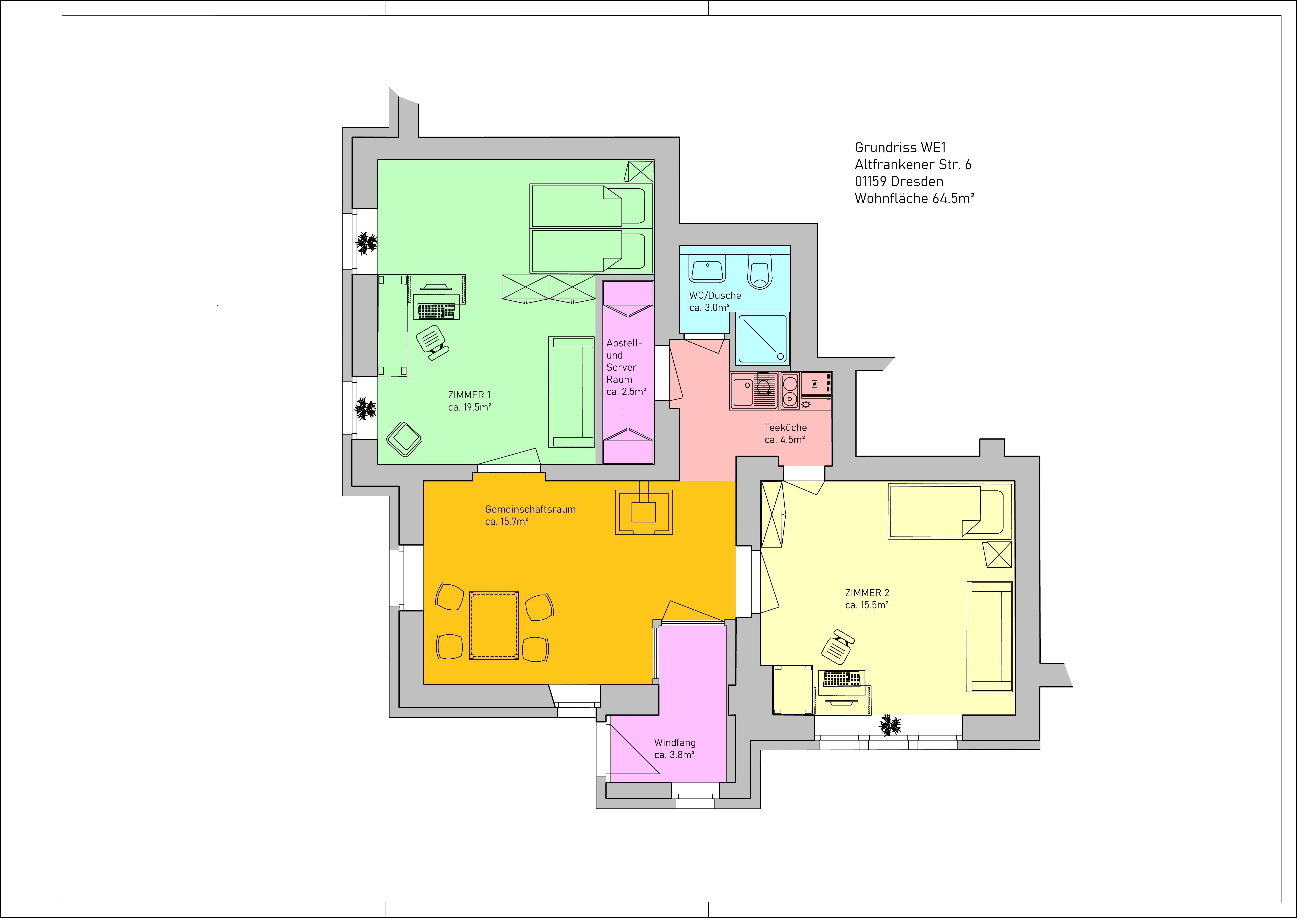 Wohnung zur Miete 695 € 2,5 Zimmer 64,5 m²<br/>Wohnfläche EG<br/>Geschoss ab sofort<br/>Verfügbarkeit Altfrankener Straße 6 Löbtau-Süd (Altfrankener Str.) Dresden 01159