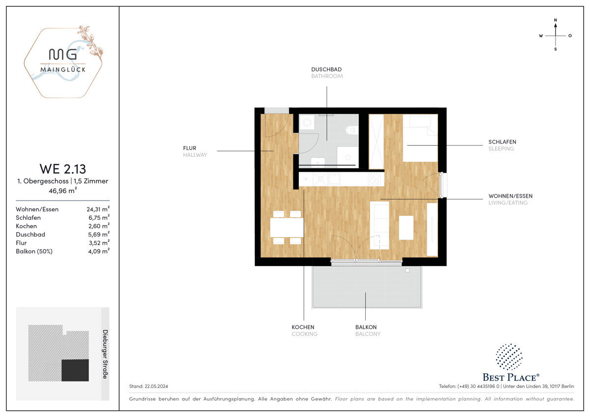 Wohnung zum Kauf provisionsfrei 390.000 € 1,5 Zimmer 47 m²<br/>Wohnfläche 1.<br/>Geschoss 30.06.2026<br/>Verfügbarkeit Dieburger Straße 12D Fechenheim Frankfurt am Main 60386