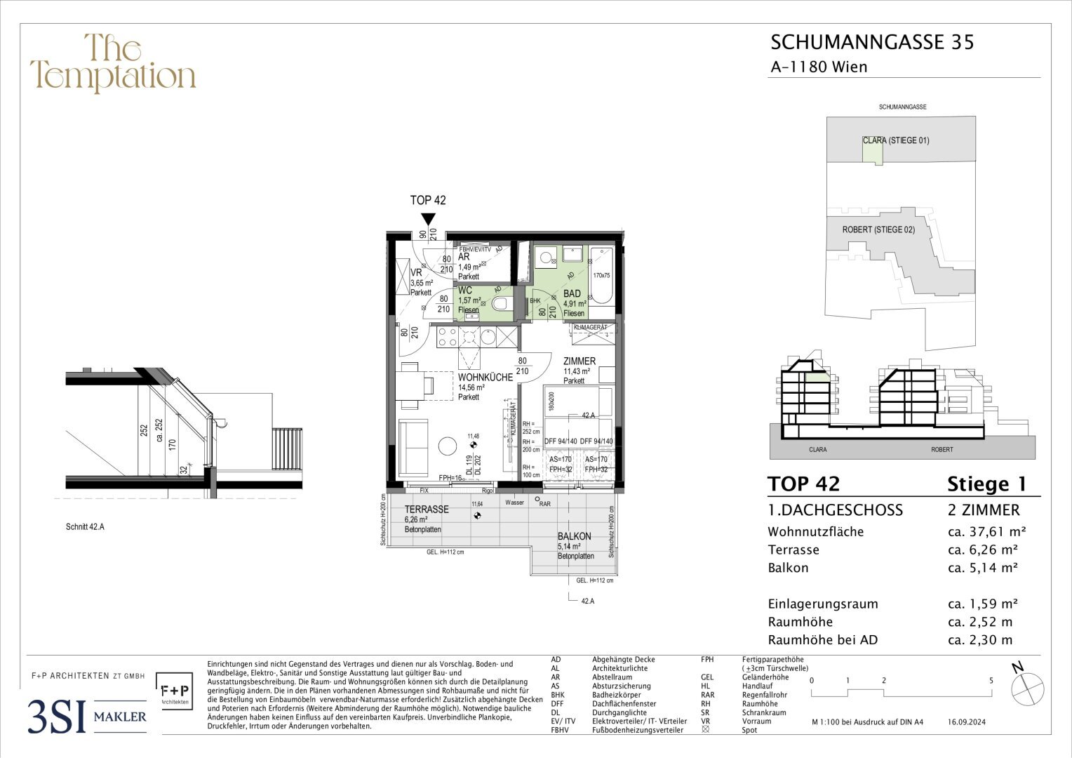 Wohnung zum Kauf 403.000 € 2 Zimmer 37,6 m²<br/>Wohnfläche 4.<br/>Geschoss Schumanngasse 35 Wien 1180