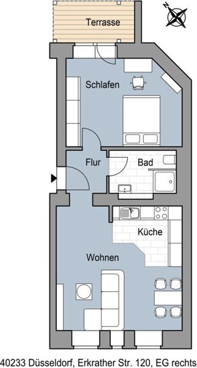 Wohnung zur Miete 1.019,36 € 2 Zimmer 63,7 m² frei ab 28.09.2024 Erkrather Str. 120 Flingern - Süd Düsseldorf 40233