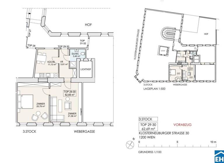 Wohnung zum Kauf 339.000 € 2 Zimmer 62,7 m² 3. Geschoss Webergasse 19 Wien 1200