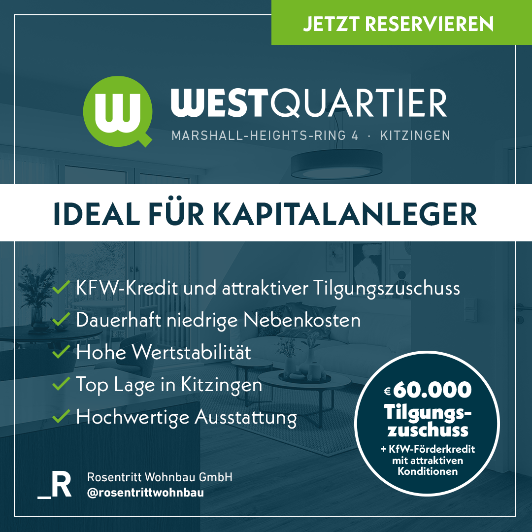 Wohnung zum Kauf provisionsfrei 250.500 € 2 Zimmer 57,2 m²<br/>Wohnfläche EG<br/>Geschoss Marshall-Heights-Ring 4 Kitzingen Kitzingen 97318