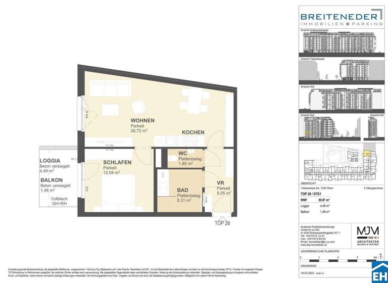 Wohnung zum Kauf - Erstbezug 286.620 € 3 Zimmer 50,3 m² 2. Geschoss Tokiostraße 5A Wien 1220