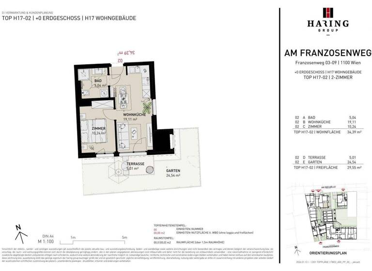 Wohnung zum Kauf - Erstbezug 254.500 € 2 Zimmer 34,4 m² EG Franzosenweg 3-5 Wien 1100
