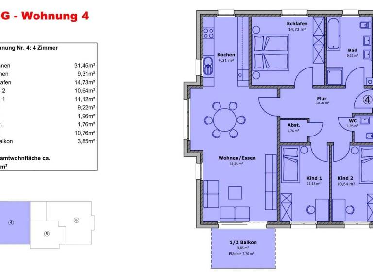 Wohnung zum Kauf 399.000 € 4 Zimmer 105 m² 1. Geschoss frei ab 31.12.2026 Stühlingen 79780