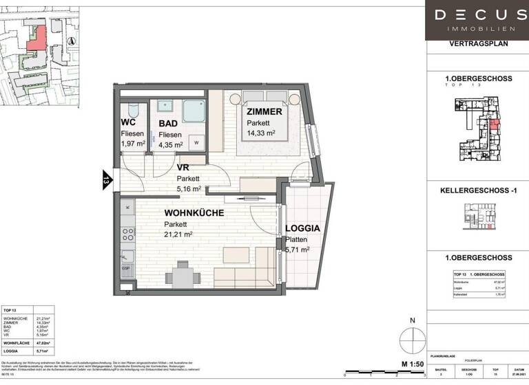 Wohnung zur Miete 575 € 2 Zimmer 47 m² 1. Geschoss Teufelhof St. Pölten 3100