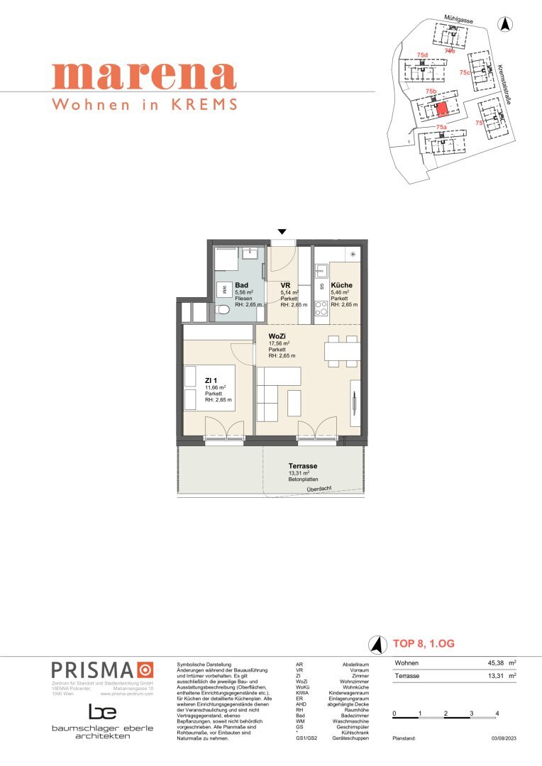 Wohnung zur Miete 750 € 2 Zimmer 45,4 m²<br/>Wohnfläche 1.<br/>Geschoss 01.03.2025<br/>Verfügbarkeit Kremstalstraße 75b Krems an der Donau Krems an der Donau 3500